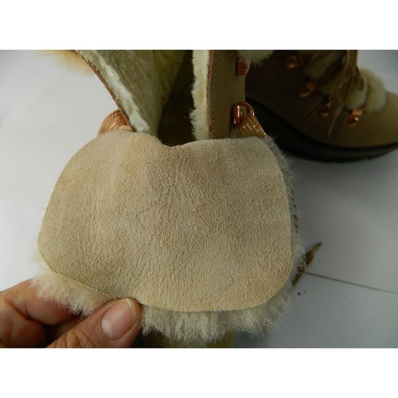 J. Crew 9M Shoes Nordic Wedge Boots Snow Bootie Leather Fur Nude Beige Rose Lace - Picture 16 of 16